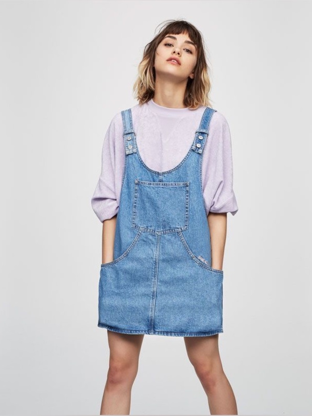 Casual Denim Pinafore Dress in Light Blue